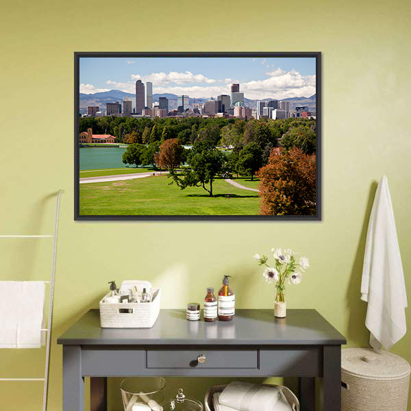 Denver Skyline Canvas Wall Art-5 Horizontal-Gallery Wrap-22" x 12"-Tiaracle