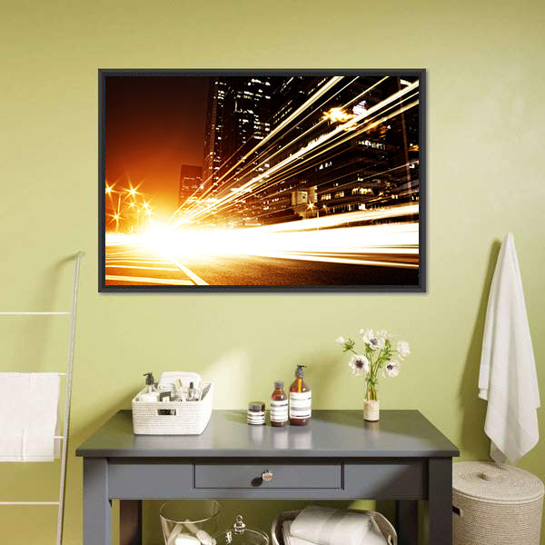 High Speed Cars at Night Canvas Wall Art