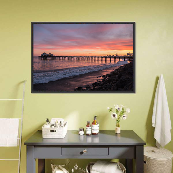 Malibu Pier Pacific At Sunset Canvas Wall Art-5 Horizontal-Gallery Wrap-22" x 12"-Tiaracle