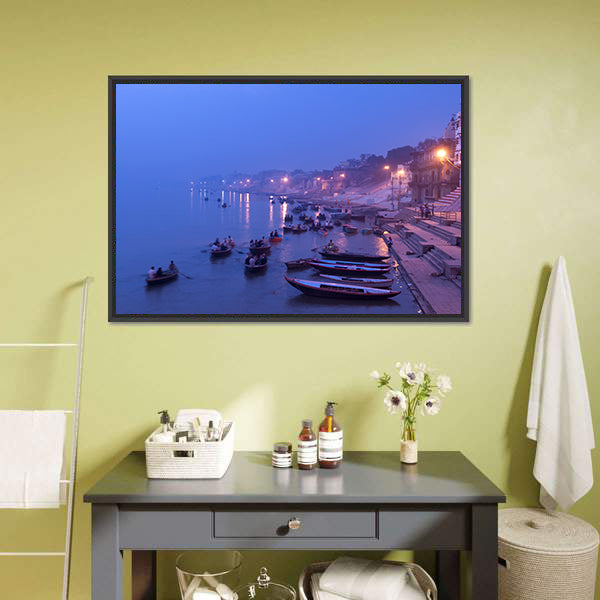 Morning On Ganges River Canvas Wall Art-5 Horizontal-Gallery Wrap-22" x 12"-Tiaracle