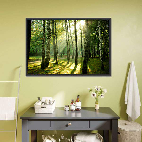 Autumn Morning in a Birch Forest Canvas Wall Art