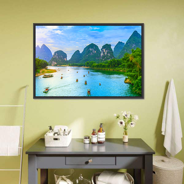Guilin Lijiang River landscape in Yangshuo Canvas Wall Art-5 Horizontal-Gallery Wrap-22" x 12"-Tiaracle