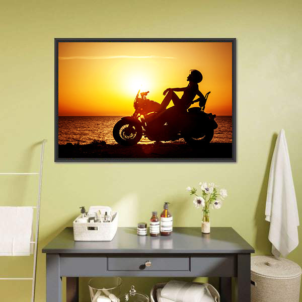 Coastal Motorcycle at Sunset Canvas Wall Art