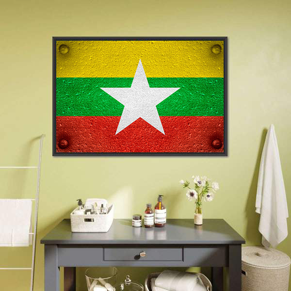 Flag Of Burma Canvas Wall Art-5 Horizontal-Gallery Wrap-22" x 12"-Tiaracle