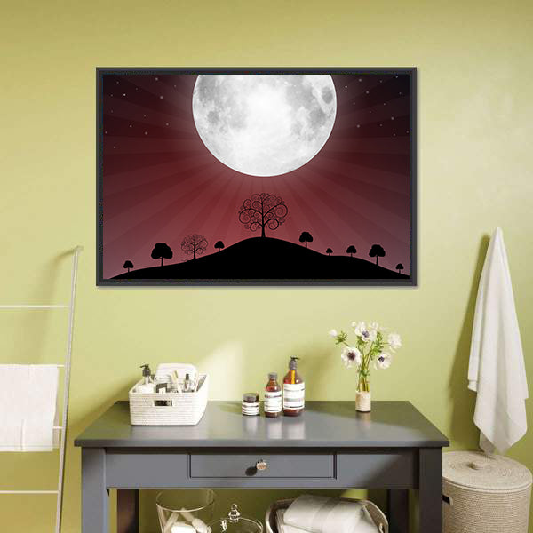 Glowing Full Moon Over Silhouetted Hills Canvas Wall Art