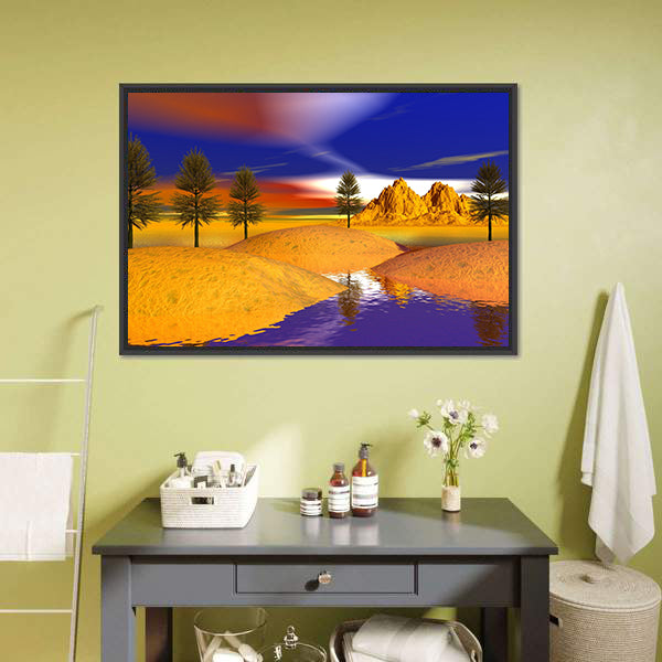 Otherworldly Fire Trees Over Mountains Canvas Wall Art