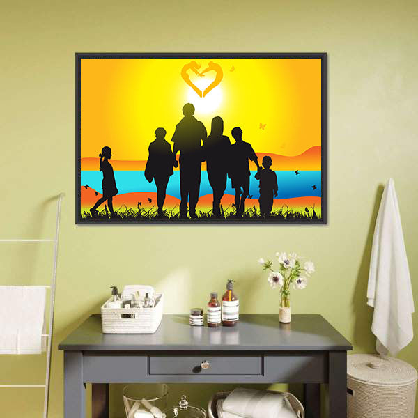 Happy Family Walks On Nature Canvas Wall Art-5 Horizontal-Gallery Wrap-22" x 12"-Tiaracle