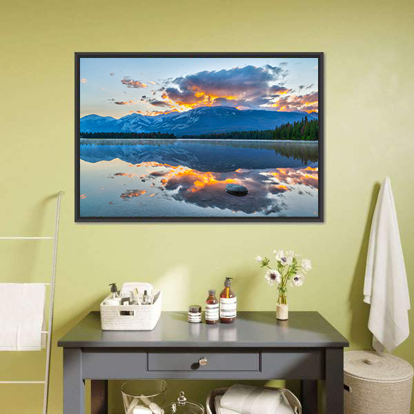 Morning In Edith Lake Canvas Wall Art-3 Horizontal-Gallery Wrap-25" x 16"-Tiaracle