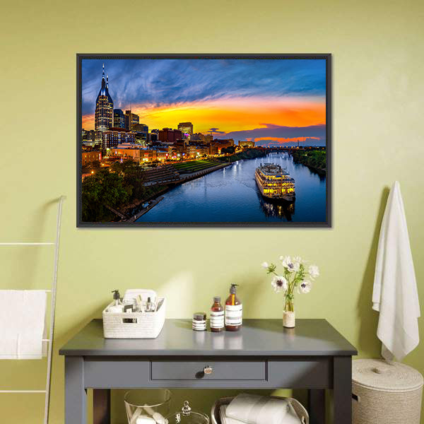 Nashville Skyline with Paddlewheel Boat Canvas Wall Art
