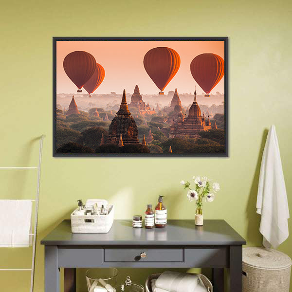 Hot Air Balloon Over Bagan Canvas Wall Art-5 Horizontal-Gallery Wrap-22" x 12"-Tiaracle