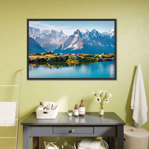 Mont Blanc With Lake Canvas Wall Art-5 Horizontal-Gallery Wrap-22" x 12"-Tiaracle