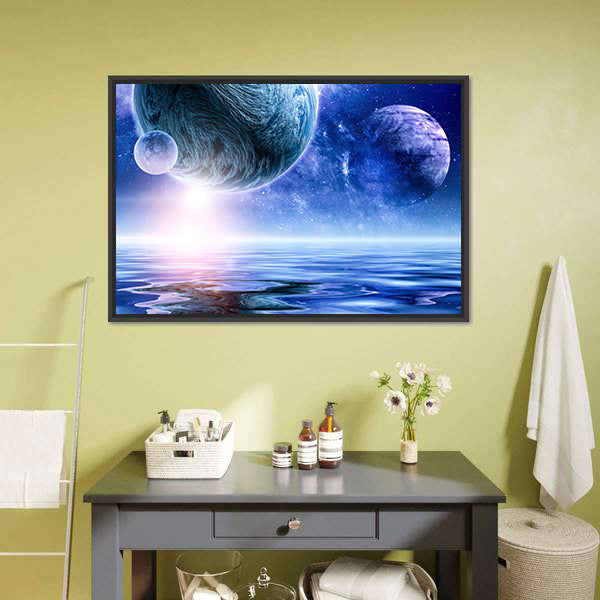 Deep Blue Space with Giant Planet Canvas Wall Art
