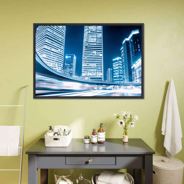 Fast Moving Cars at Night Canvas Wall Art