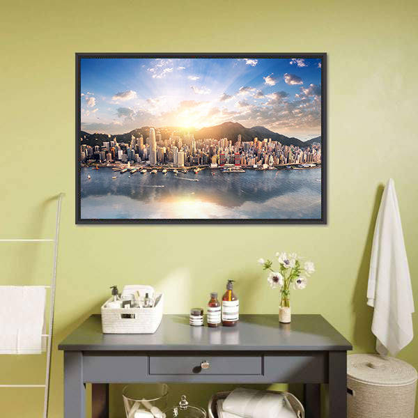 Hong Kong Skyline at Sunset Canvas Wall Art