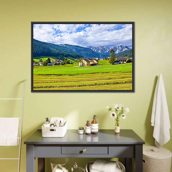 Austrian Village &amp; Meadows Canvas Wall Art-3 Horizontal-Gallery Wrap-25" x 16"-Tiaracle