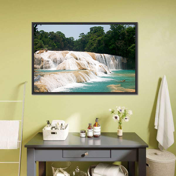 Agua Azul Waterfall Canvas Wall Art-5 Horizontal-Gallery Wrap-22" x 12"-Tiaracle