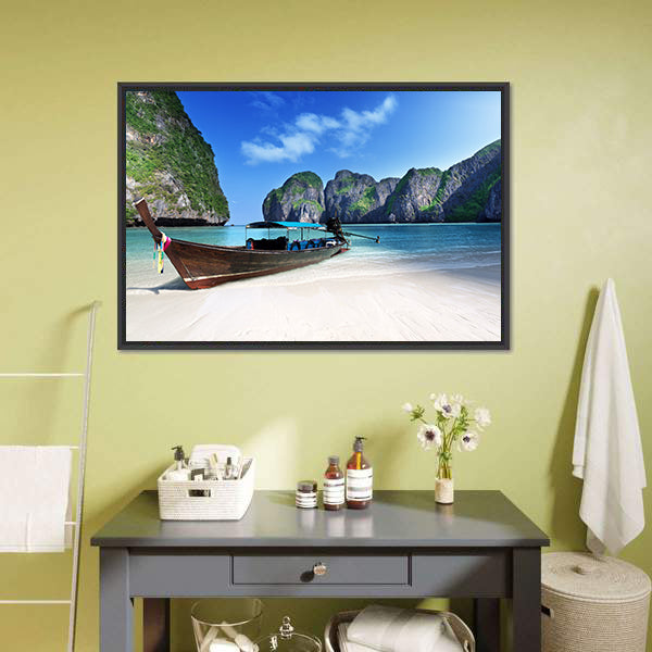 Longtail Boat at Maya Bay, Thailand Canvas Wall Art