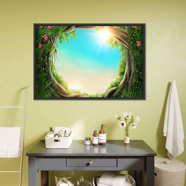 Enchanted Spring Forest with Sunbeams Canvas Wall Art