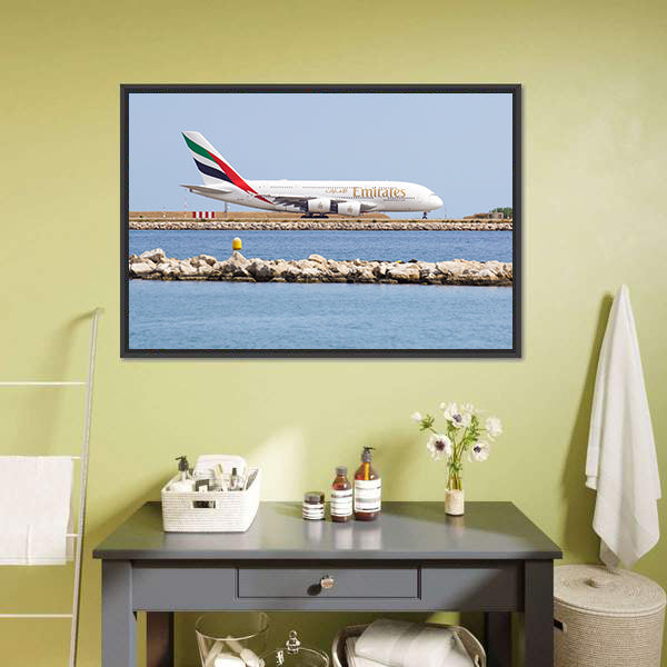 Emirates Passenger Plane Canvas Wall Art-5 Horizontal-Gallery Wrap-22" x 12"-Tiaracle
