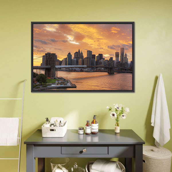 Downtown New York City Canvas Wall Art-5 Horizontal-Gallery Wrap-22" x 12"-Tiaracle
