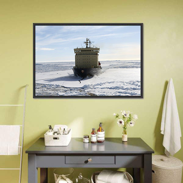 Icebreaker in Antarctica Canvas Wall Art