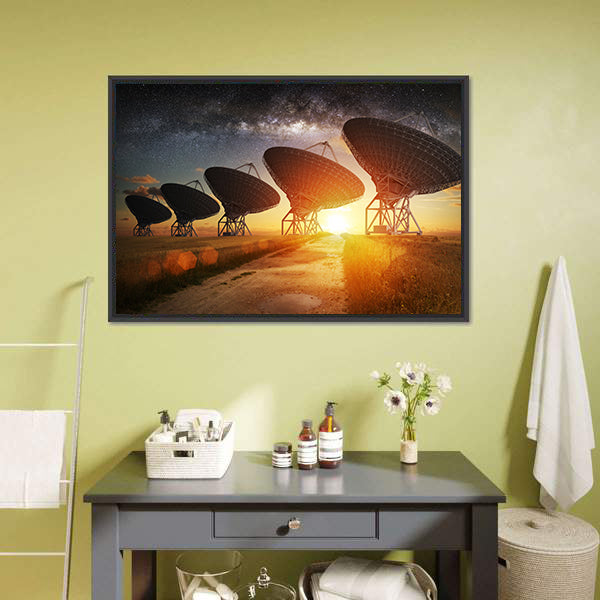 Dish Satellites On A Milky Way Canvas Wall Art-5 Horizontal-Gallery Wrap-22" x 12"-Tiaracle