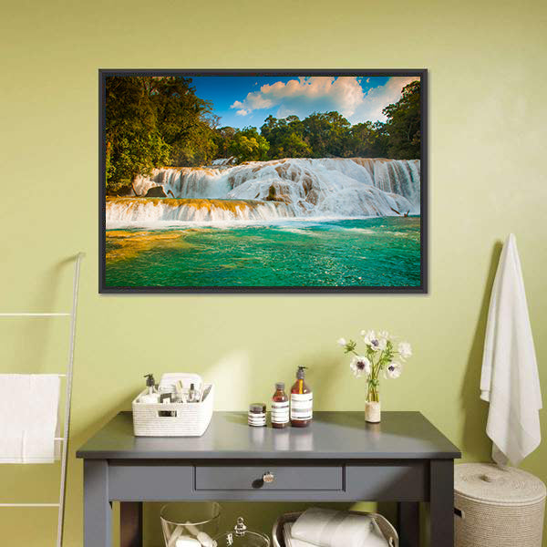 Agua Azul Waterfall Canvas Wall Art-3 Horizontal-Gallery Wrap-25" x 16"-Tiaracle