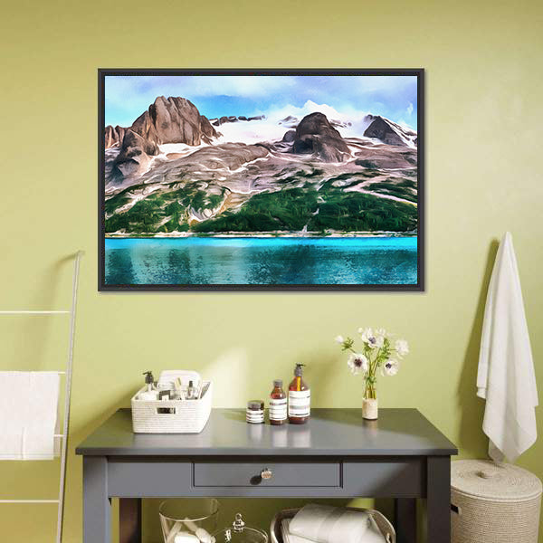 Turquoise Mountain Lake with Snow-capped Peaks Canvas Wall Art