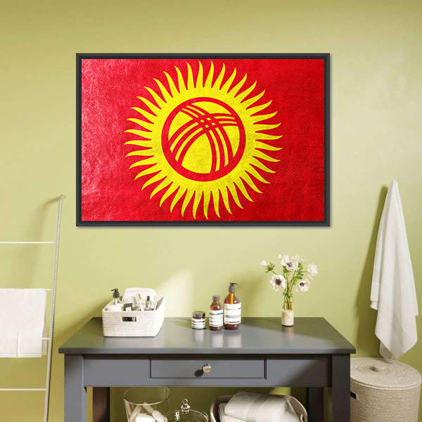 Kyrgyzstan Flag with Tunduk Sun Canvas Wall Art