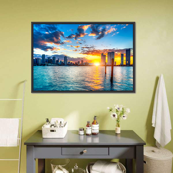 Miami City Skyline Canvas Wall Art-5 Horizontal-Gallery Wrap-22" x 12"-Tiaracle