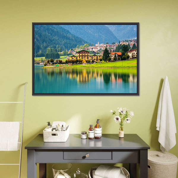 Lake Auronzo with Village Reflection Canvas Wall Art