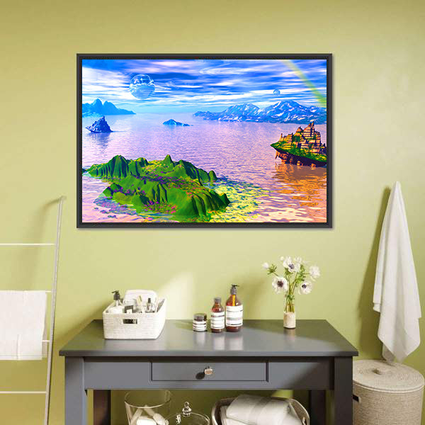 Glowing Floating Islands with Castle Canvas Wall Art