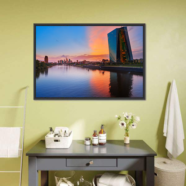 Frankfurt Skyline At Sunset Canvas Wall Art-3 Horizontal-Gallery Wrap-25" x 16"-Tiaracle