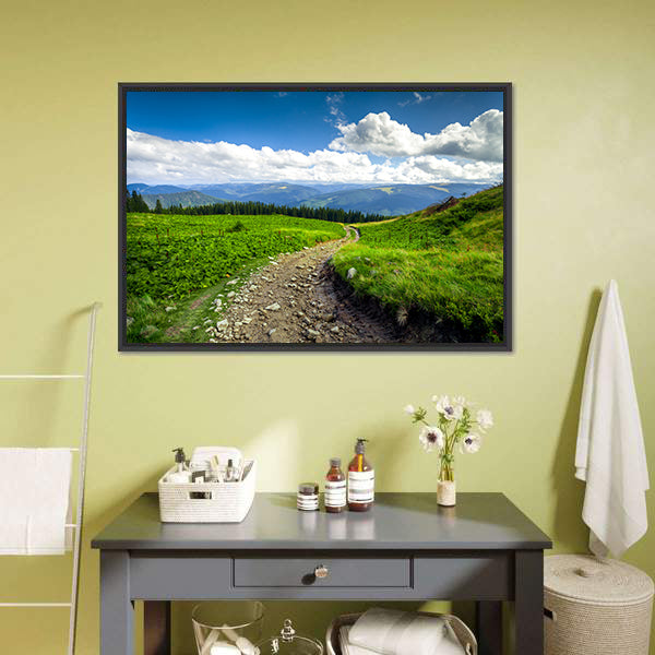 Gravel Path Through Green Mountain Hills Canvas Wall Art