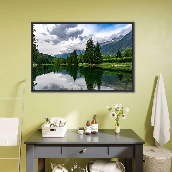 Lake Gaillands With Mont Blanc Canvas Wall Art-3 Horizontal-Gallery Wrap-25" x 16"-Tiaracle