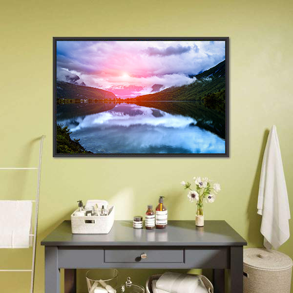 Norwegian Lake at Sunset Canvas Wall Art