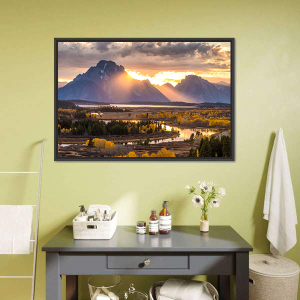 Grand Teton Sunrise Over River Valley Canvas Wall Art