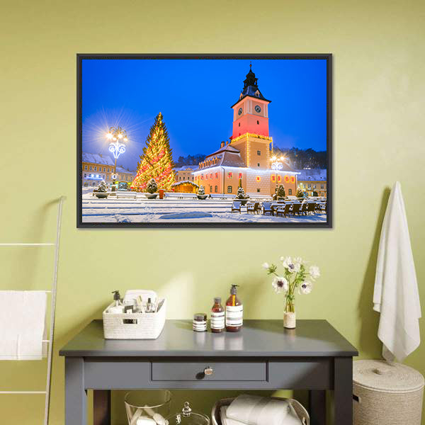 Christmas Market In Brasov Main Square Canvas Wall Art-5 Horizontal-Gallery Wrap-22" x 12"-Tiaracle