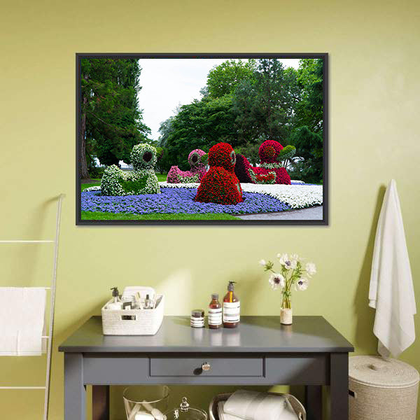 Floral Figures Of Ducks Canvas Wall Art-5 Horizontal-Gallery Wrap-22" x 12"-Tiaracle