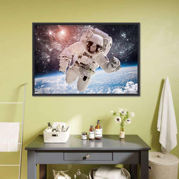 Astronaut In Space Canvas Wall Art-5 Horizontal-Gallery Wrap-22" x 12"-Tiaracle