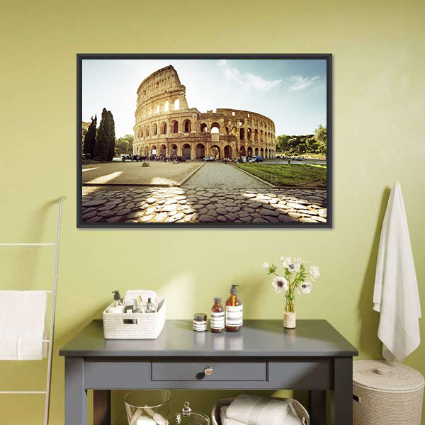 Colosseum In Rome And Morning Sun Italy Canvas Wall Art-5 Horizontal-Gallery Wrap-22" x 12"-Tiaracle
