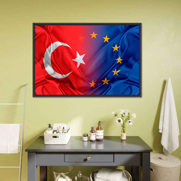 Europe &amp; Turkey Flag Canvas Wall Art-5 Horizontal-Gallery Wrap-22" x 12"-Tiaracle