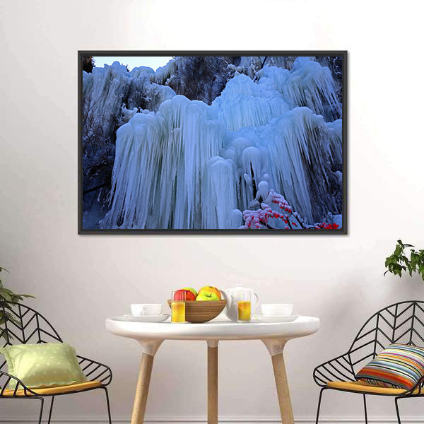 Ice Waterfall in Winter Canvas Wall Art