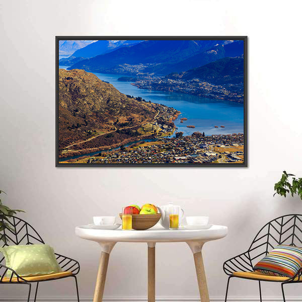 Aerial View Of Frankton And Lake Wakatipu Mountain Canvas Wall Art-5 Horizontal-Gallery Wrap-22" x 12"-Tiaracle