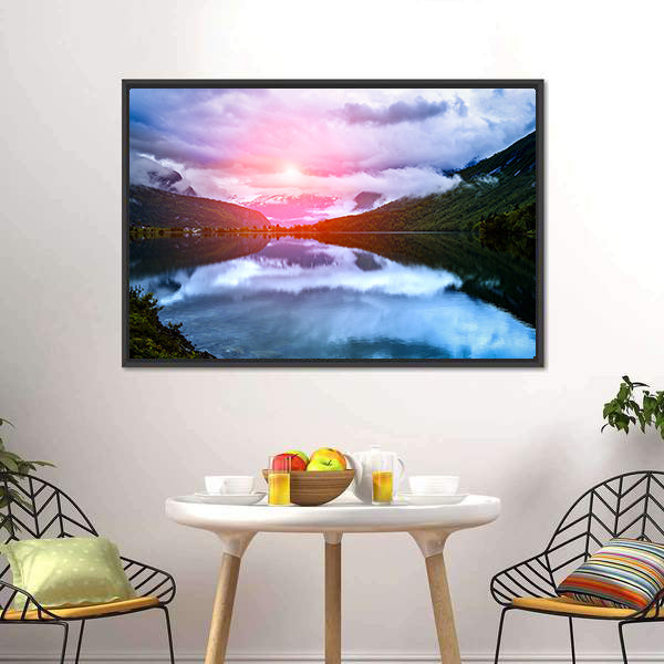 Norwegian Lake at Sunset Canvas Wall Art