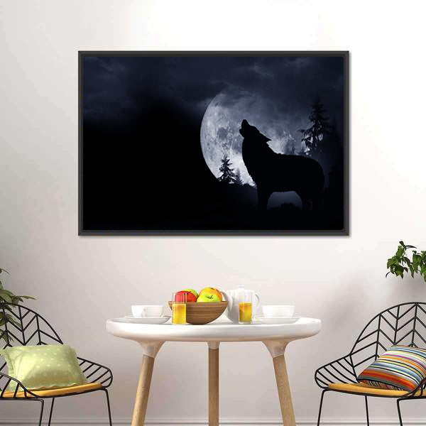 Howling Wolf With Full Moon Canvas Wall Art