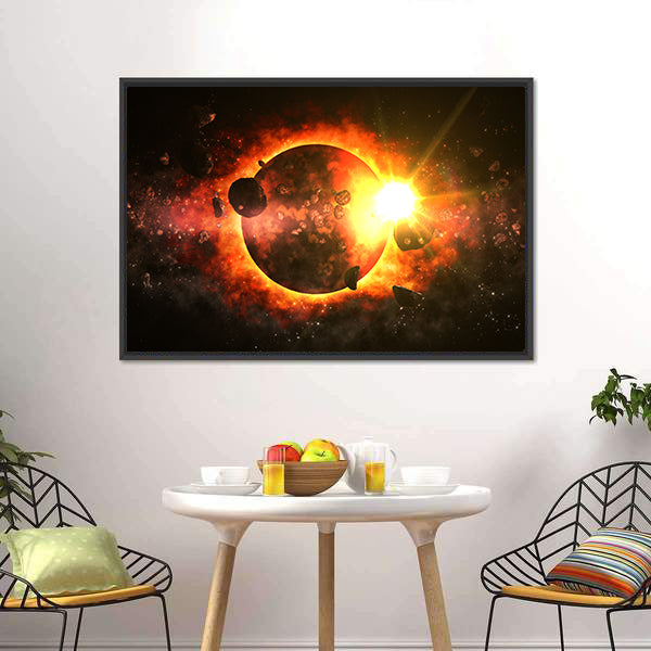 Dead Planet With Asteroids Canvas Wall Art-3 Horizontal-Gallery Wrap-25" x 16"-Tiaracle