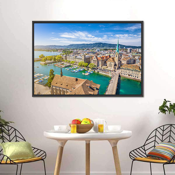 Lake Zurich Aerial View Canvas Wall Art