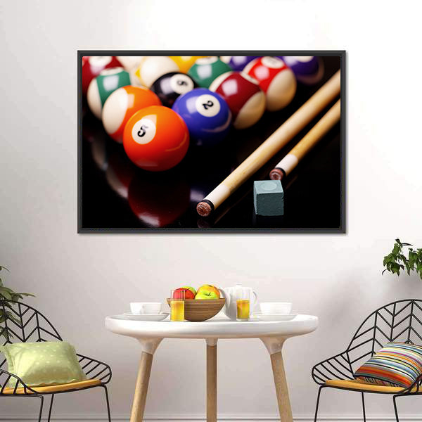 Billiard Balls With Cues Canvas Wall Art