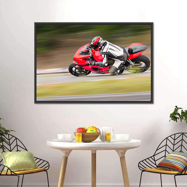 Motorcycle Race On Track Canvas Wall Art-5 Horizontal-Gallery Wrap-22" x 12"-Tiaracle